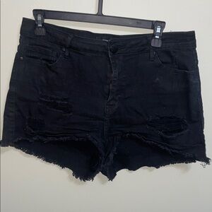 Black Distressed Denim Shorts
